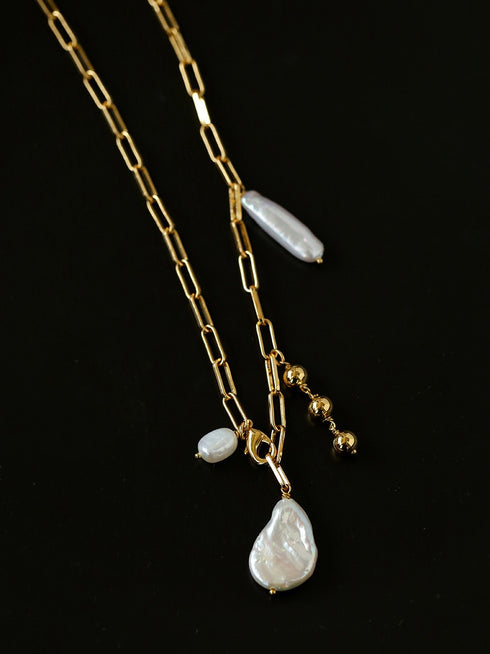 Baroque Pearls Gold Y Chain Necklace